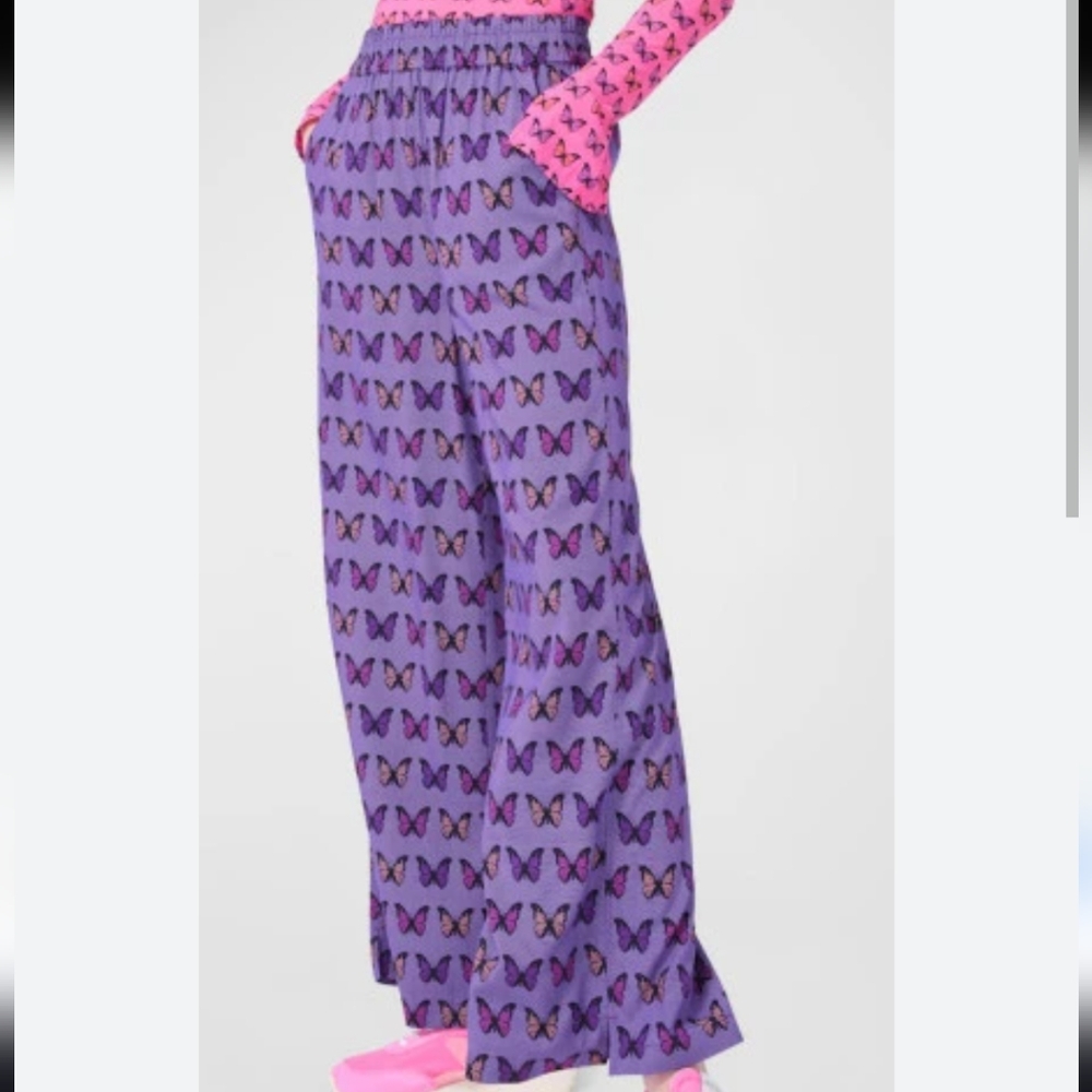Terez Purple Butterfly Print Flare Pants